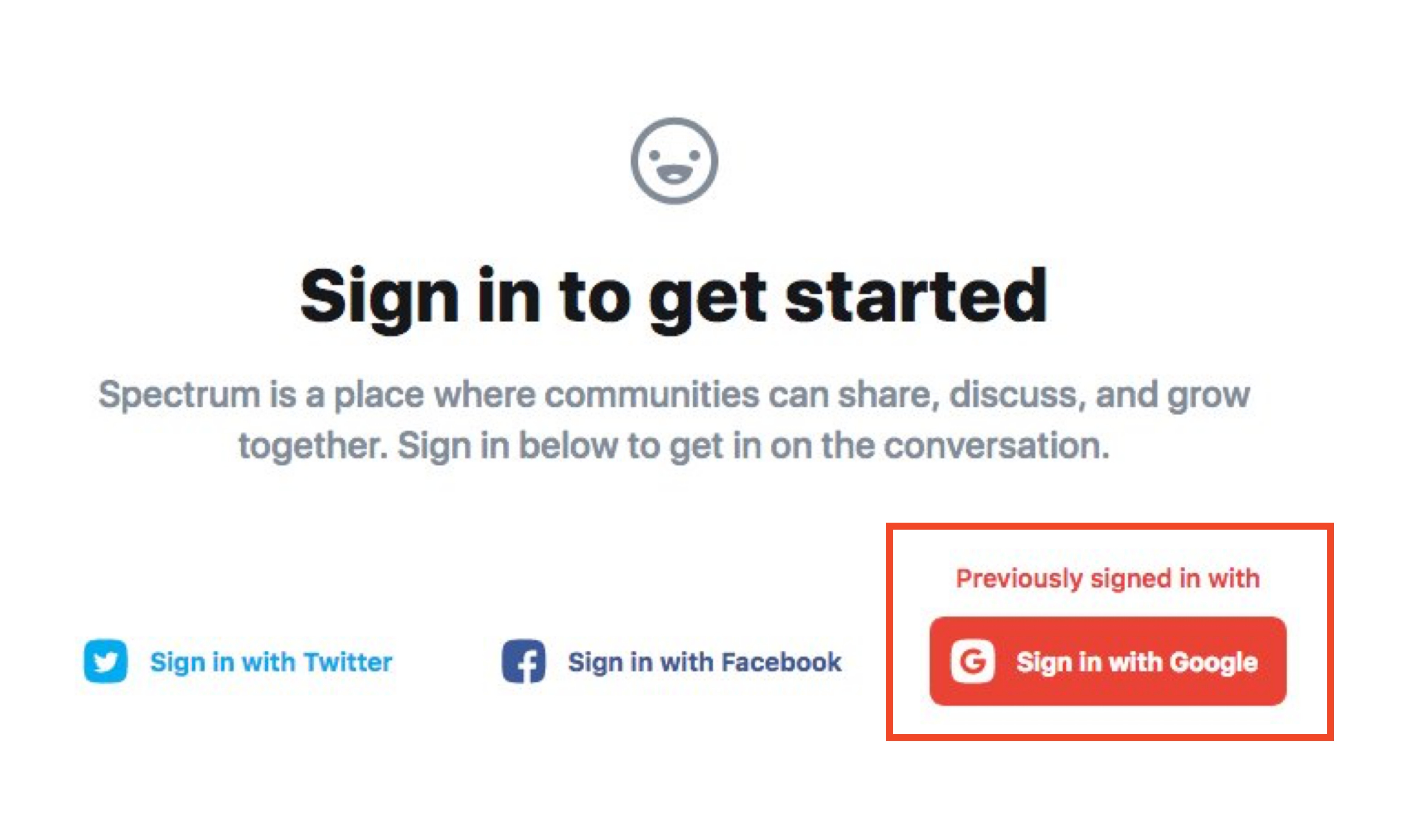 A highlighted sign-in option that a user used last time