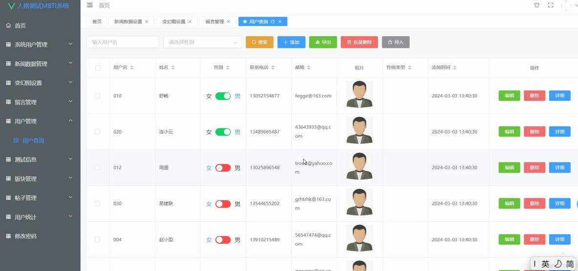 基於VUE的MBTI人格測試系統 [VUE]-計算機畢業設計源碼+LW文檔_用户信息_02