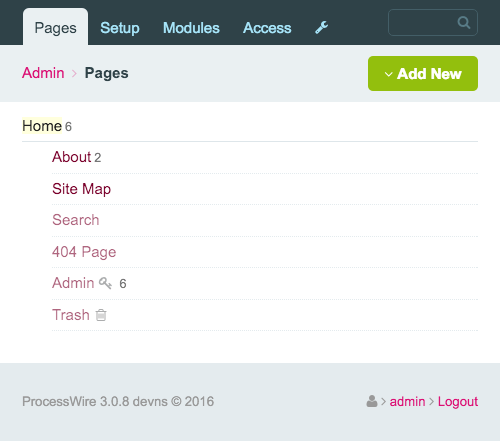 ProcessWire admin GUI.