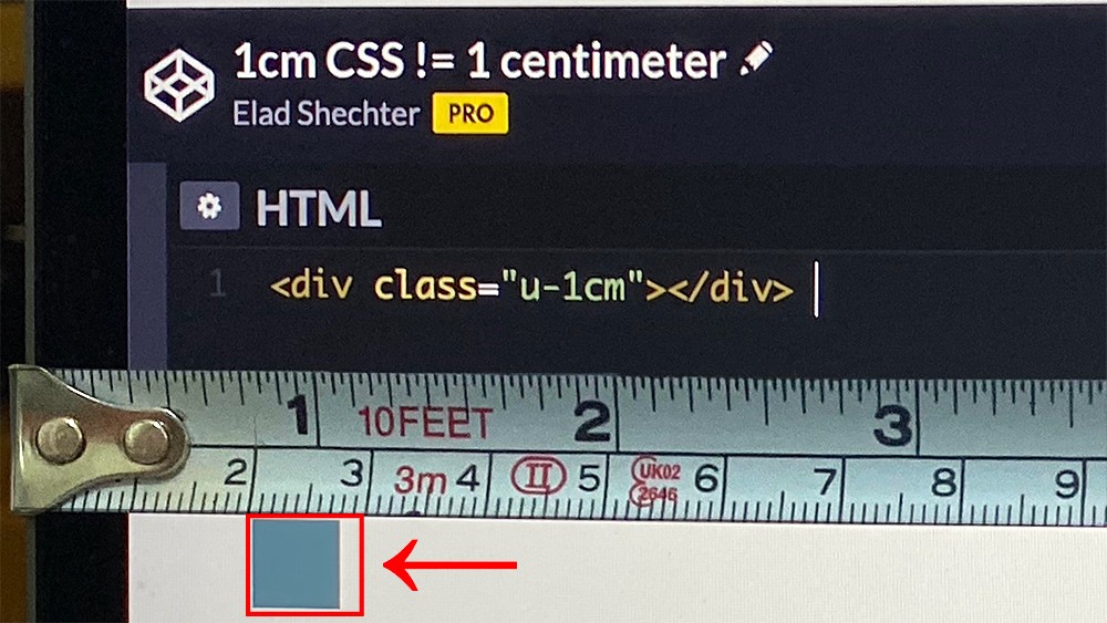 Comparing a CSS centimeter with a physical centimeter using a tape on a 13-inch MacBook screen