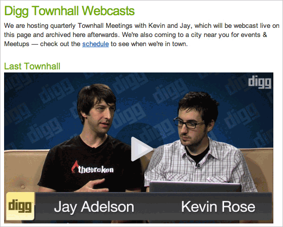 A screenshot of Digg Town Hall