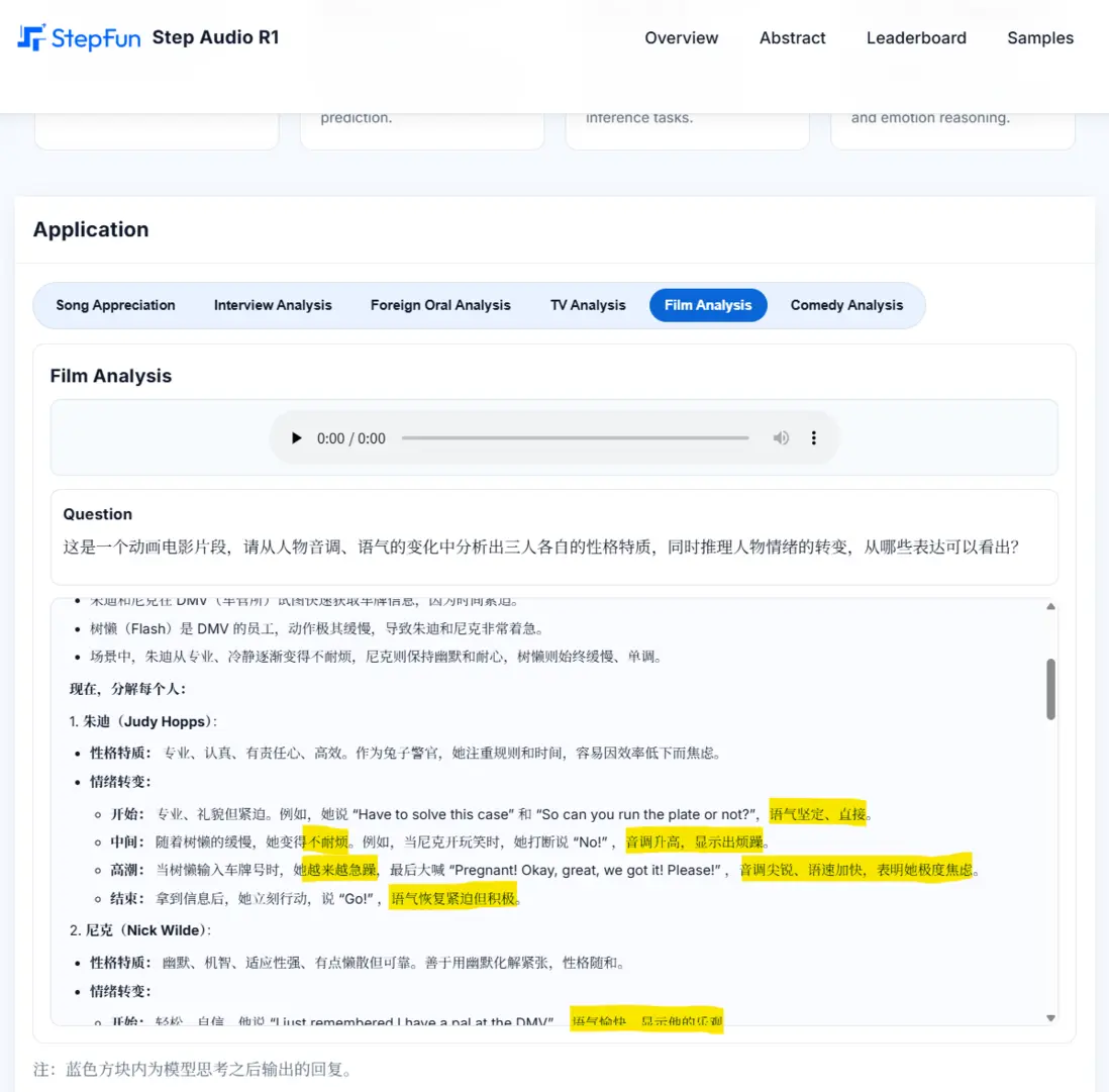 Step-Audio-R1分析Zootopia 1中Judy和Nick找Flash的片段