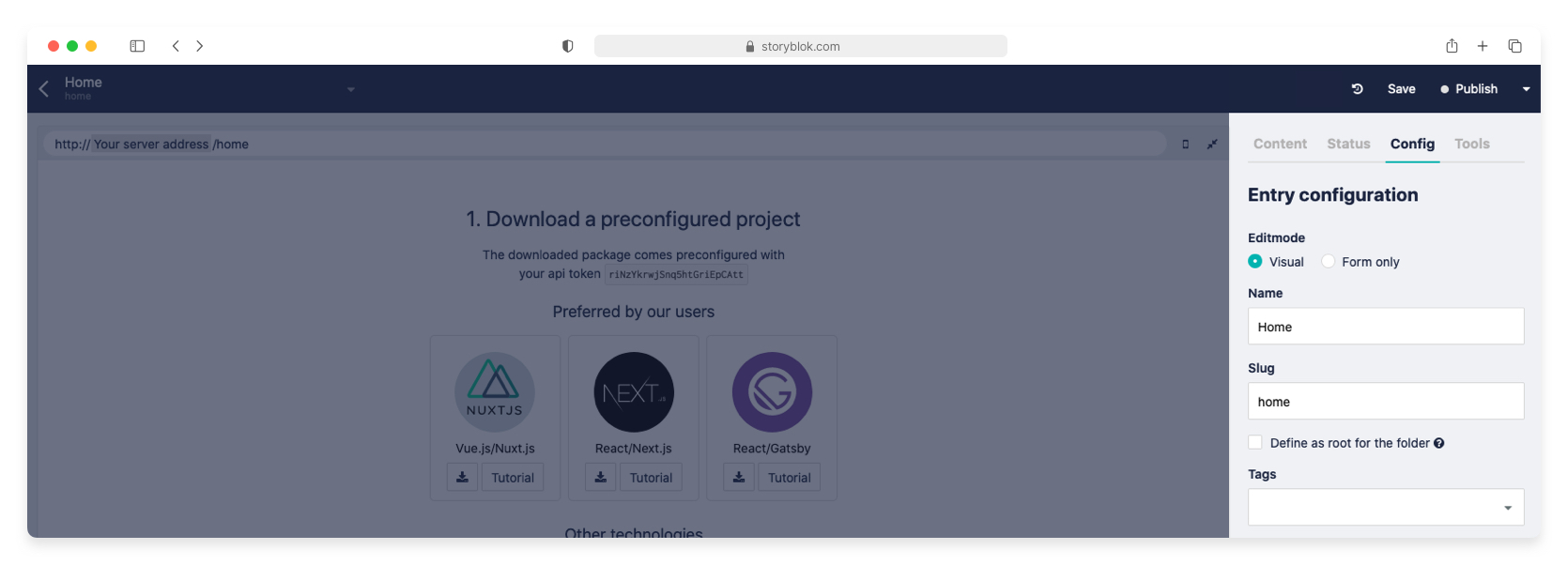 Default fields for Content Type in Storyblok