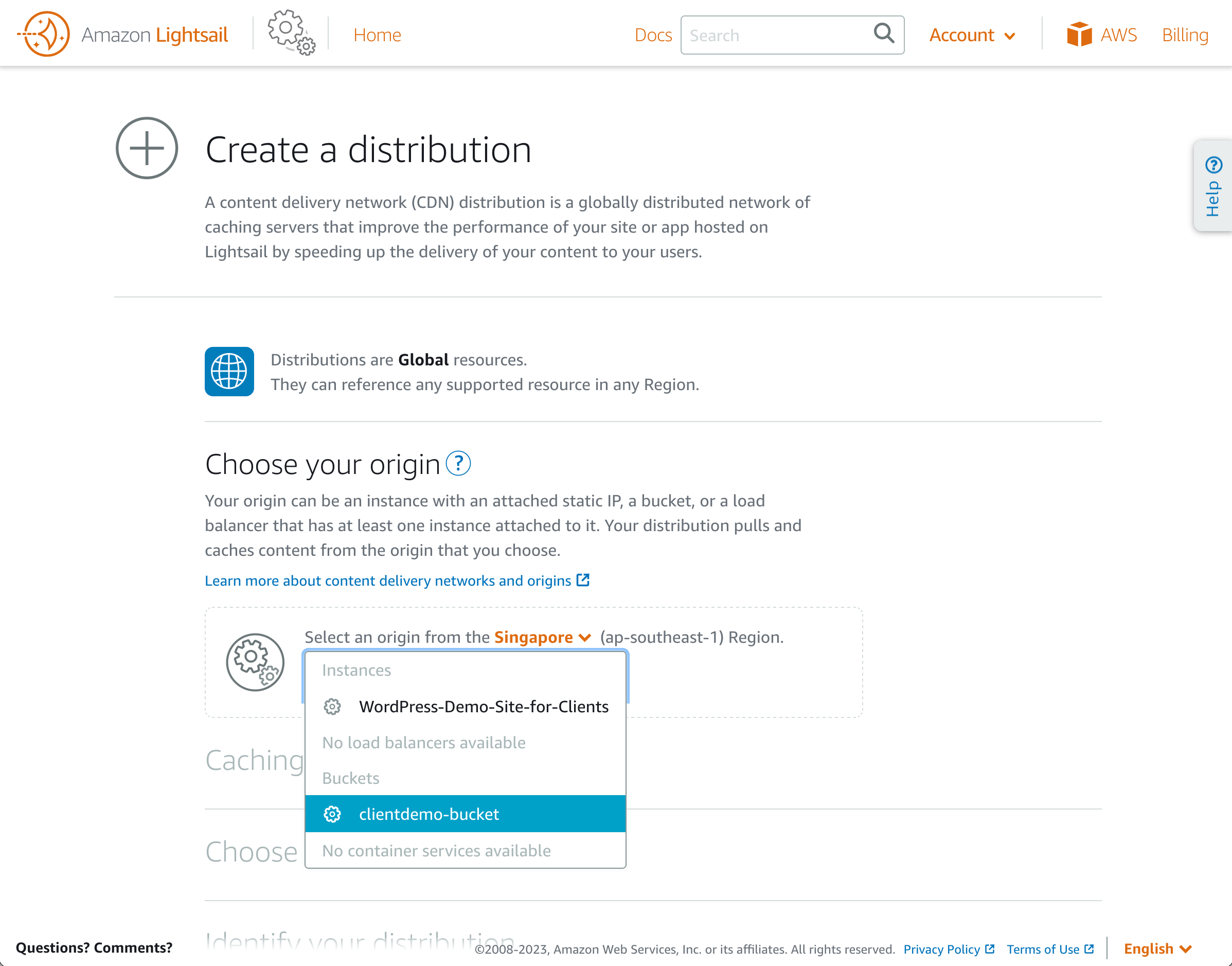 Choosing the origin for the CDN distribution