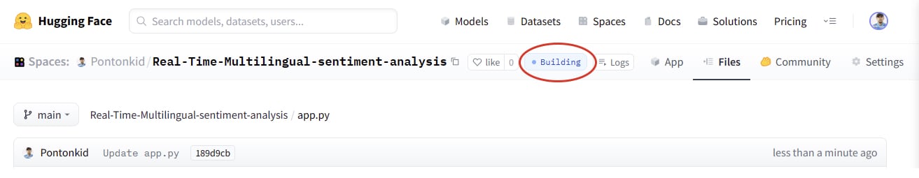 The status is located next to the Space title